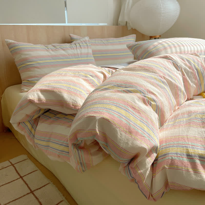 Ownkoti Soft Pastel Multicolor Stripe Cotton Bedding Set - Fresh Pink - King - Bedding Set - image 6