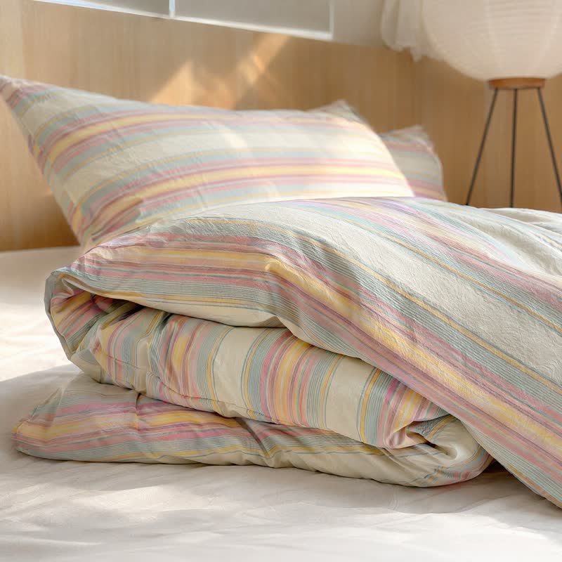 Ownkoti Soft Pastel Multicolor Stripe Cotton Bedding Set - image 3