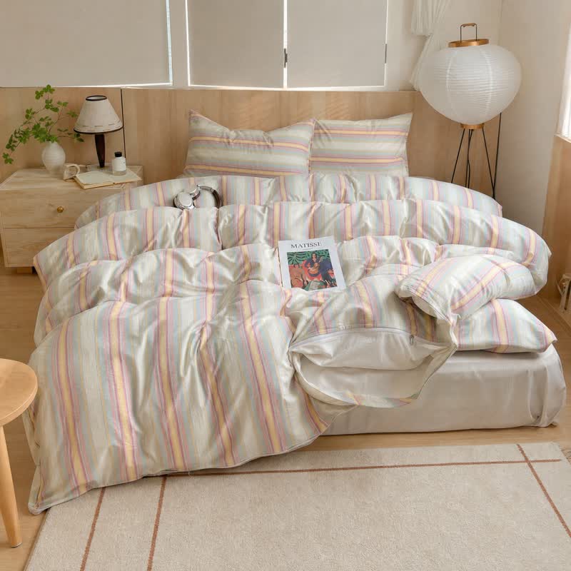 Ownkoti Soft Pastel Multicolor Stripe Cotton Bedding Set - image 2
