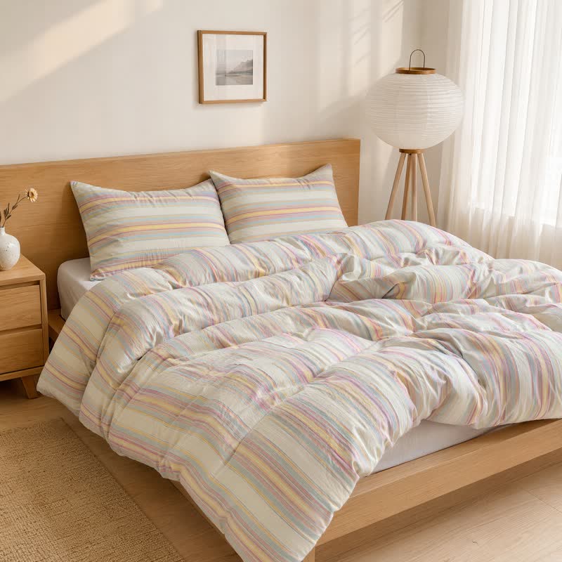 Ownkoti Soft Pastel Multicolor Stripe Cotton Bedding Set - image 1