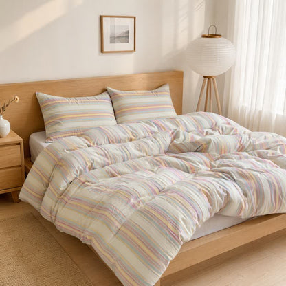 Ownkoti Soft Pastel Multicolor Stripe Cotton Bedding Set - image 1