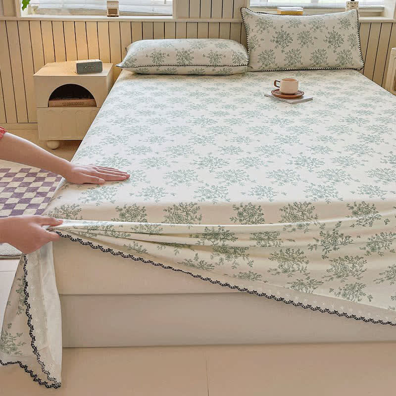 Ownkoti Floral Leaf Cotton Bedspread with Lace Trim - image 3