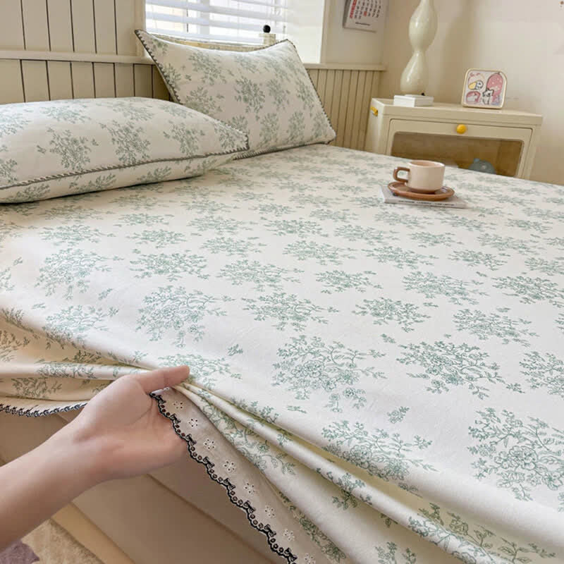 Ownkoti Floral Leaf Cotton Bedspread with Lace Trim - image 4