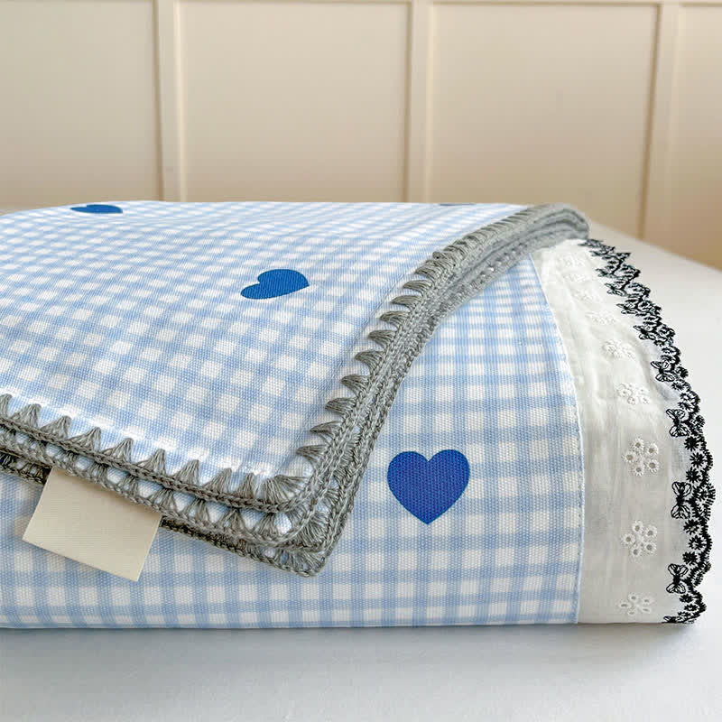 Ownkoti Heart Gingham Cotton Bedspread with Lace Trim - image 7