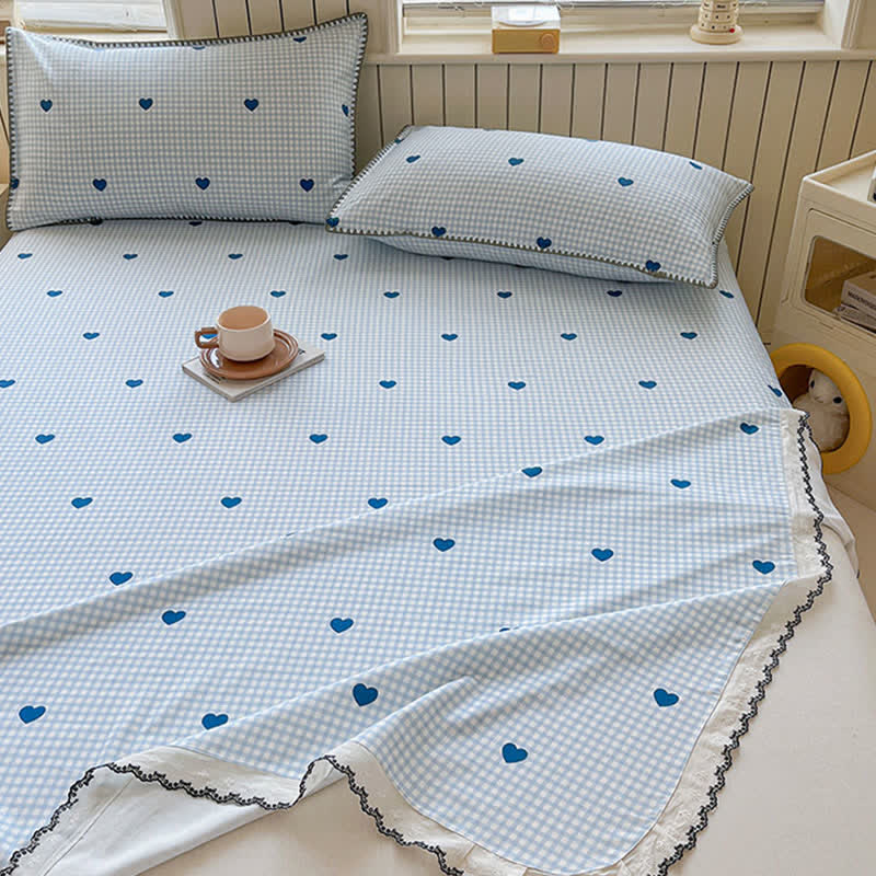 Ownkoti Heart Gingham Cotton Bedspread with Lace Trim - image 6