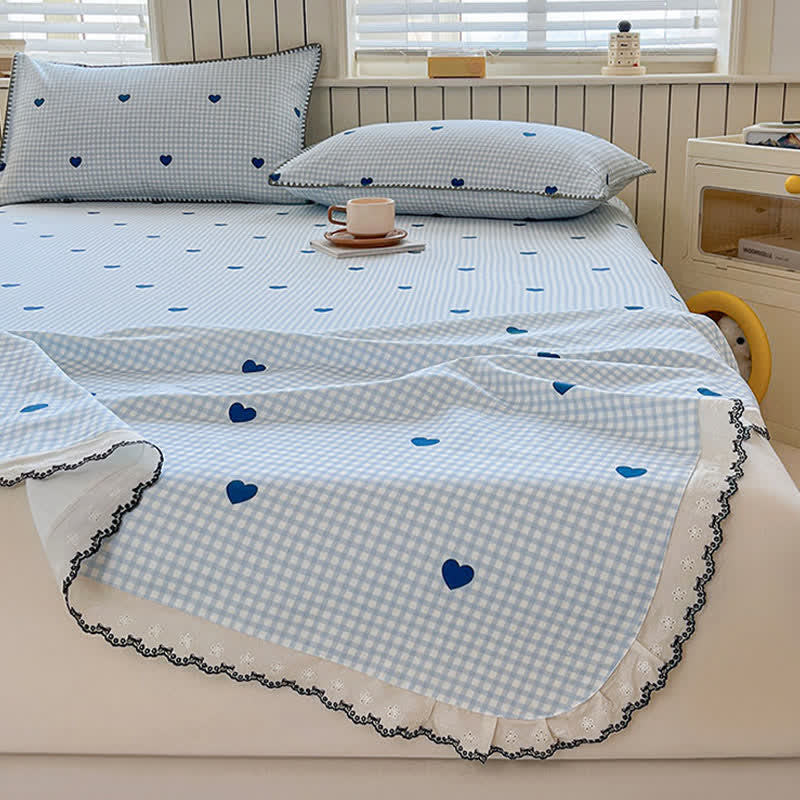 Ownkoti Heart Gingham Cotton Bedspread with Lace Trim - image 3