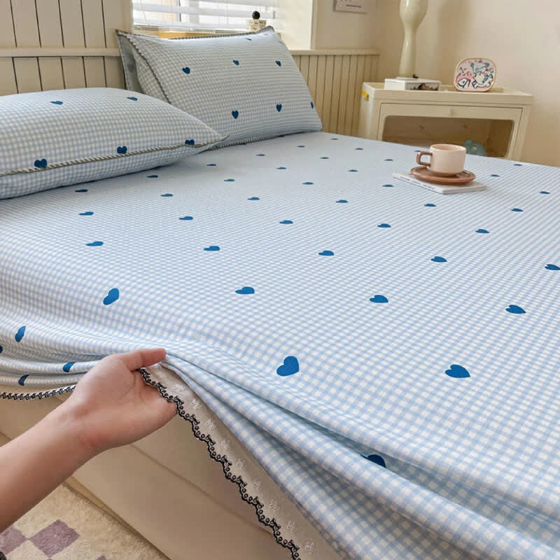 Ownkoti Heart Gingham Cotton Bedspread with Lace Trim - image 5