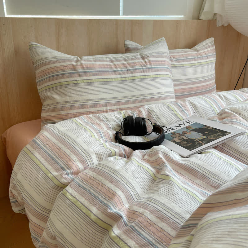 Ownkoti Nordic Multicolor Stripe Washed Cotton Bedding Set - Pink - King - Bedding Set - image 6