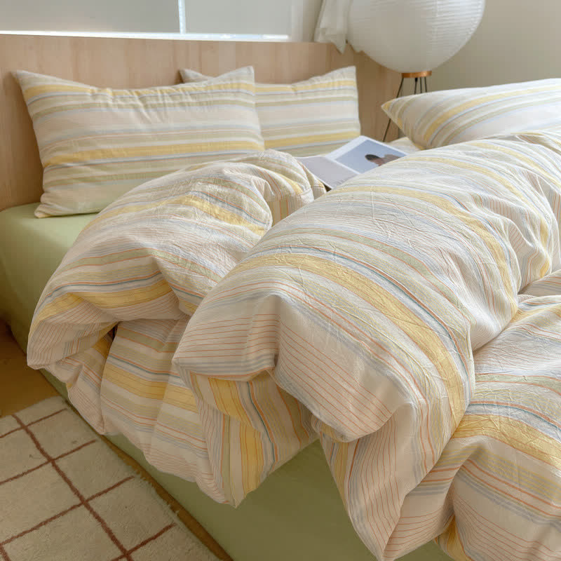 Ownkoti Nordic Multicolor Stripe Washed Cotton Bedding Set - Yellow - King - Bedding Set - image 2