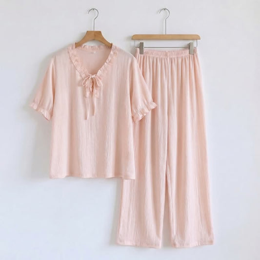 Ownkoti Solid Color Padded Ruffle Pajama Set - image 0
