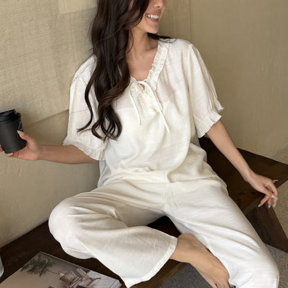 Ownkoti Solid Color Padded Ruffle Pajama Set - White - XL - image 5