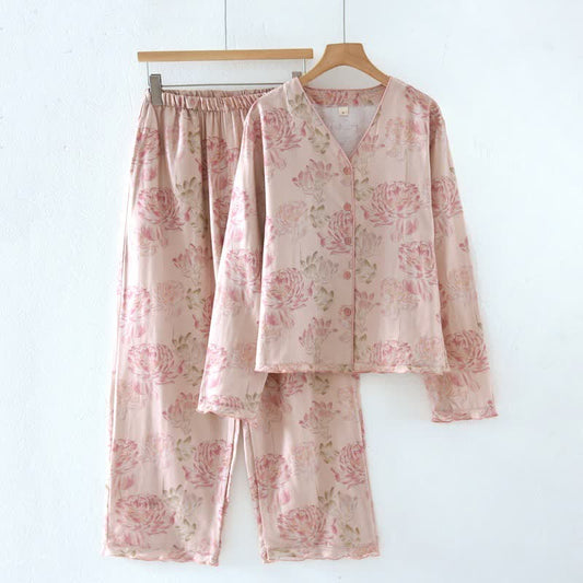 Ownkoti Pink Peony Floral Cotton Gauze Pajamas - Pink - XL - image 0