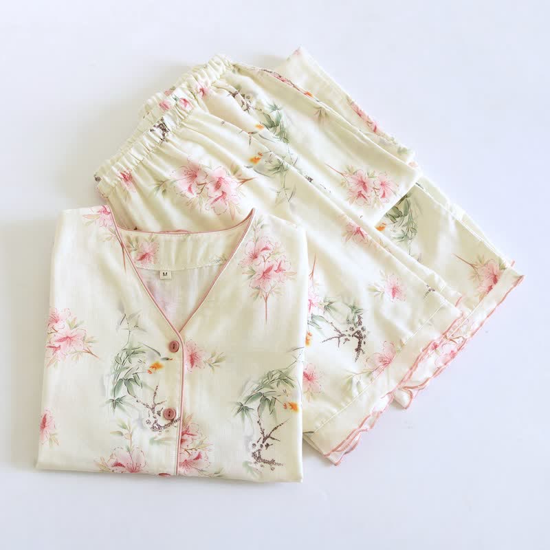 Ownkoti Floral Cotton Short Sleeve Pajama Set(3PCS) - image 1