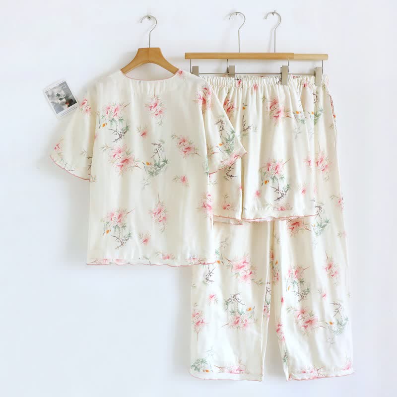 Ownkoti Floral Cotton Short Sleeve Pajama Set(3PCS) - image 2