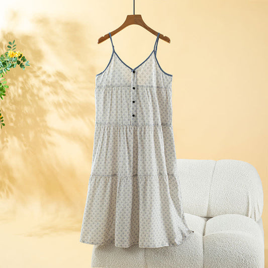Ownkoti Vintage Printed Cotton Cami Women's Nightgown - Beige - XL - image 0