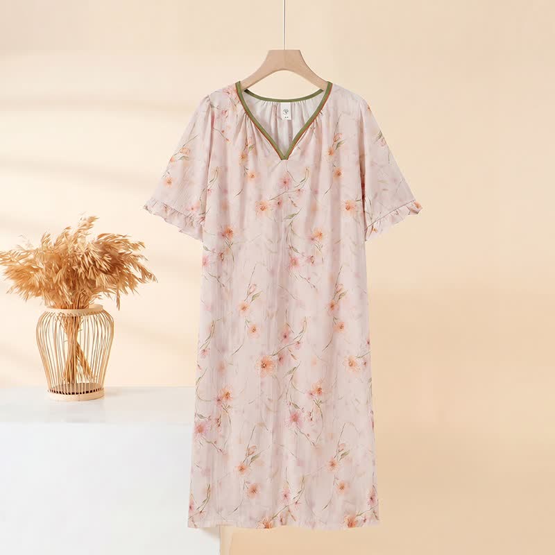 Ownkoti Floral Ruffle Sleeve Lounge Nightdress - Pink - 3XL - image 1