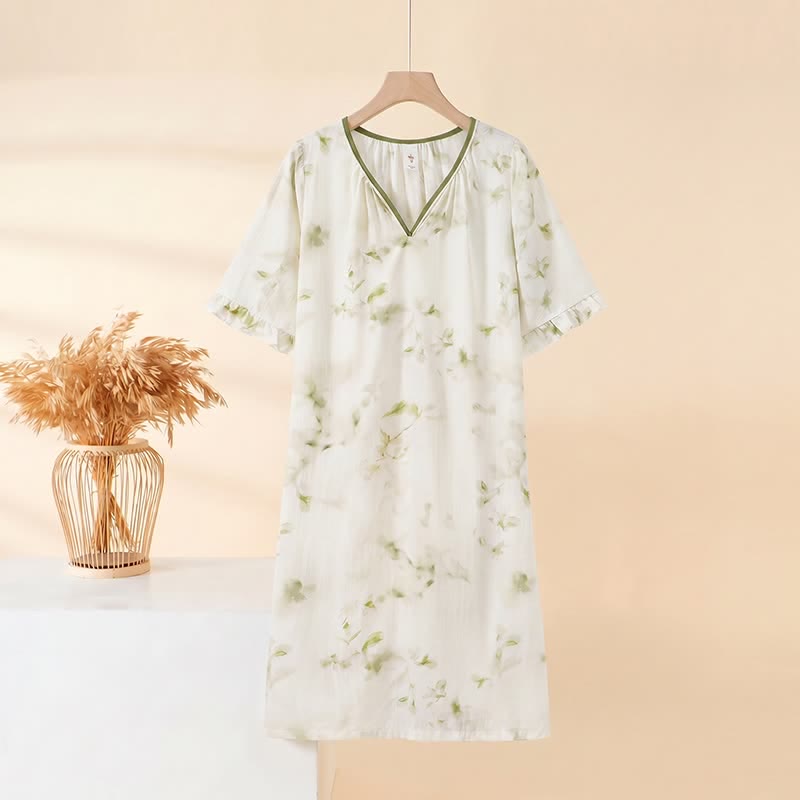 Ownkoti Floral Ruffle Sleeve Lounge Nightdress - Beige - 3XL - image 10