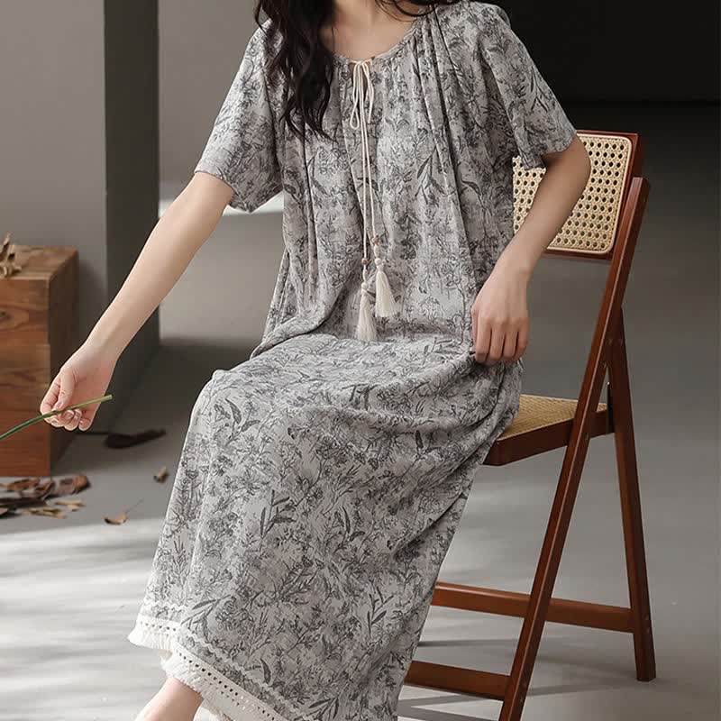 Ownkoti Boho Gray Cotton Tassel Nightgown - image 3