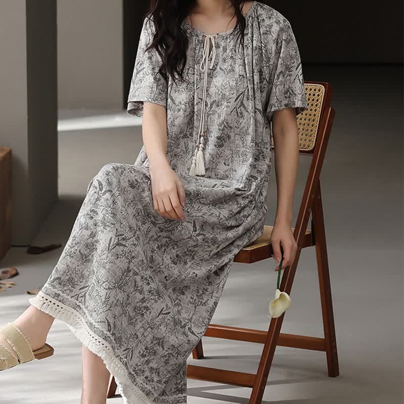 Ownkoti Boho Gray Cotton Tassel Nightgown - image 1