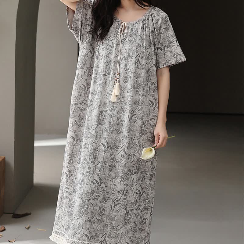 Ownkoti Boho Gray Cotton Tassel Nightgown - image 2