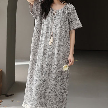Ownkoti Boho Gray Cotton Tassel Nightgown - image 2