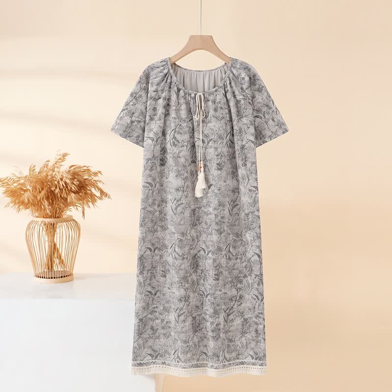 Ownkoti Boho Gray Cotton Tassel Nightgown - Gray - XXL - image 0