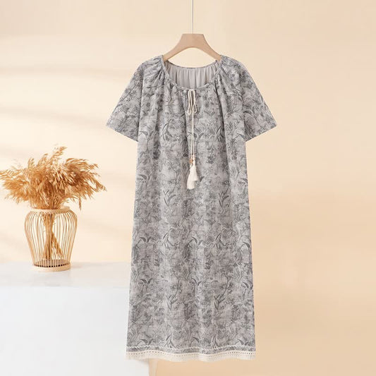 Ownkoti Boho Gray Cotton Tassel Nightgown - Gray - XXL - image 0