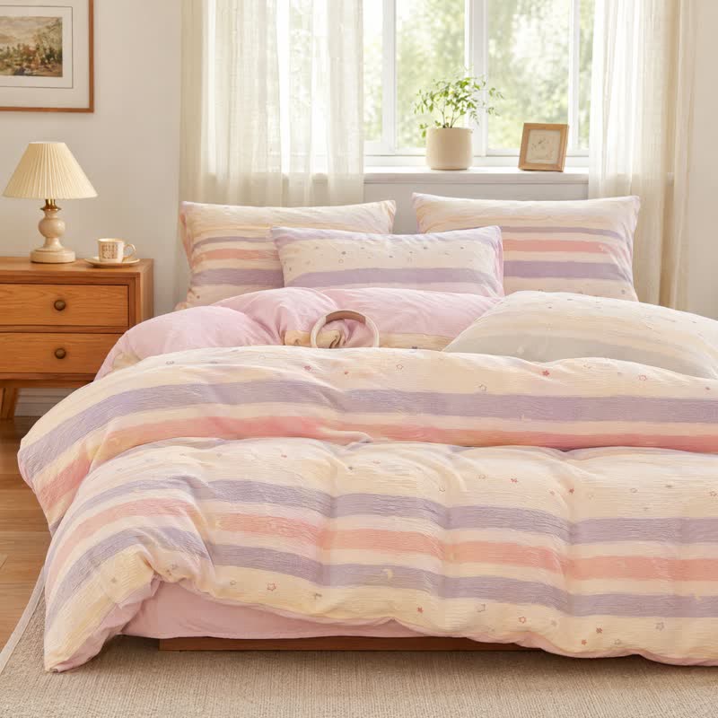 Ownkoti Pastel Stripe Starry Triple Gauze Bedding Set - Rainbow - King - Flat Sheet - image 0