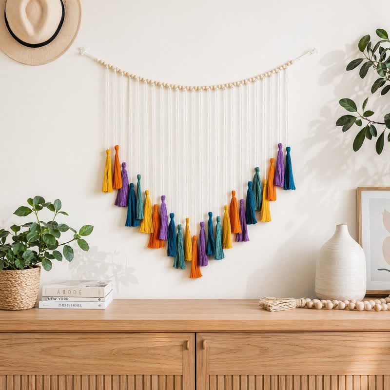 Ownkoti Handwoven Cotton Rainbow Tassel Garland Decor - Rainbow - 39'' × 31'' - image 0