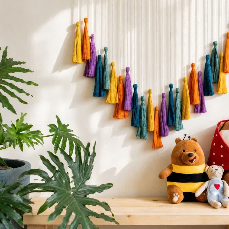 Ownkoti Handwoven Cotton Rainbow Tassel Garland Decor - image 4