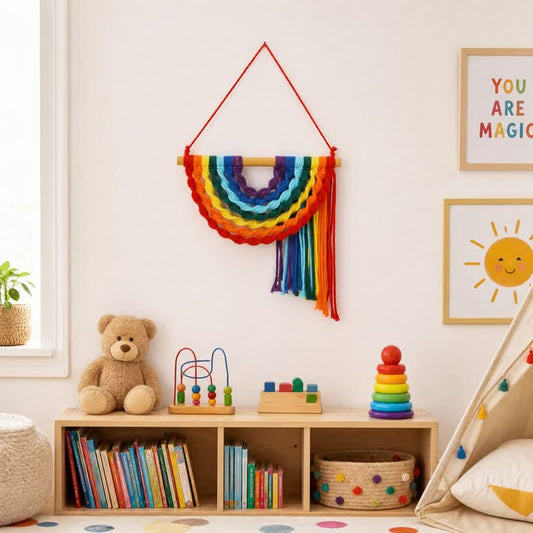 Ownkoti Handwoven Rainbow Cotton Rope Wall Hanging Decor - Rainbow - 9.8″ × 9.8″ - image 0