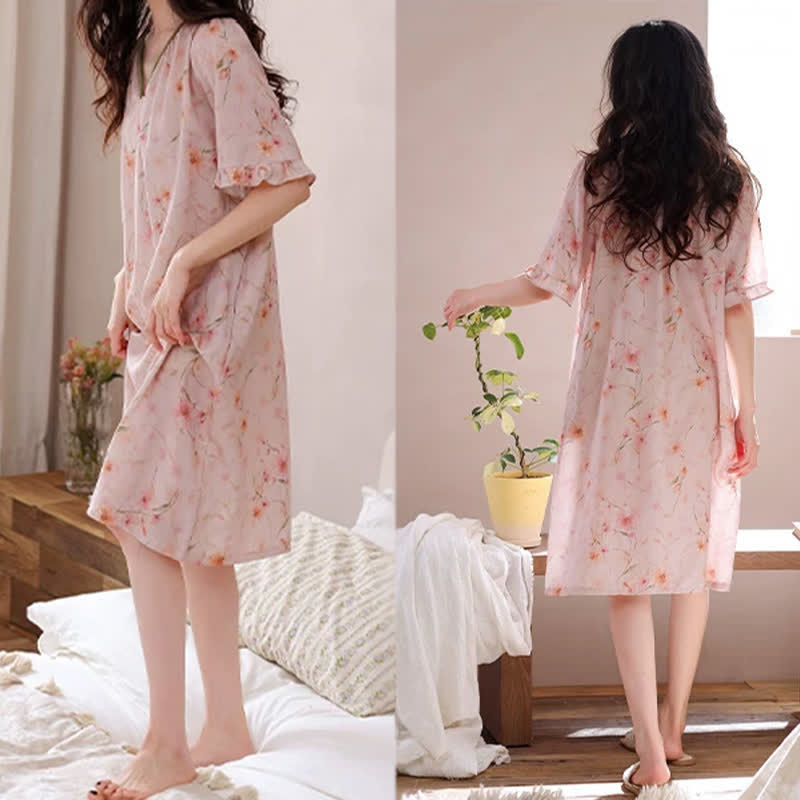Ownkoti Floral Ruffle Sleeve Lounge Nightdress - image 3