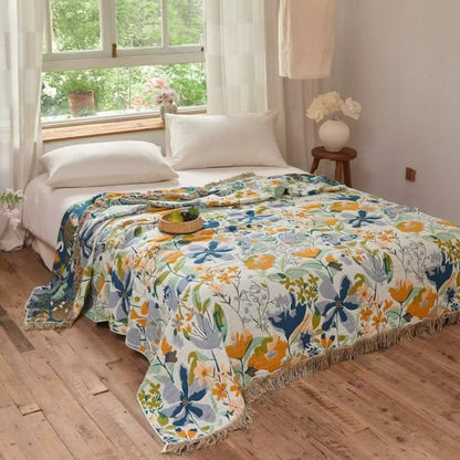 Ownkoti Bright Floral Cotton Gauze Quilt Blanket - King - Tassel Edge - image 7