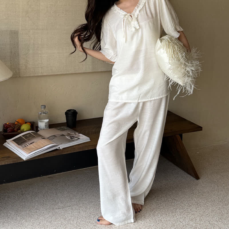 Ownkoti Solid Color Padded Ruffle Pajama Set - image 6