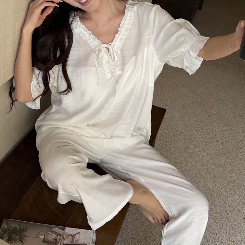 Ownkoti Solid Color Padded Ruffle Pajama Set - image 7