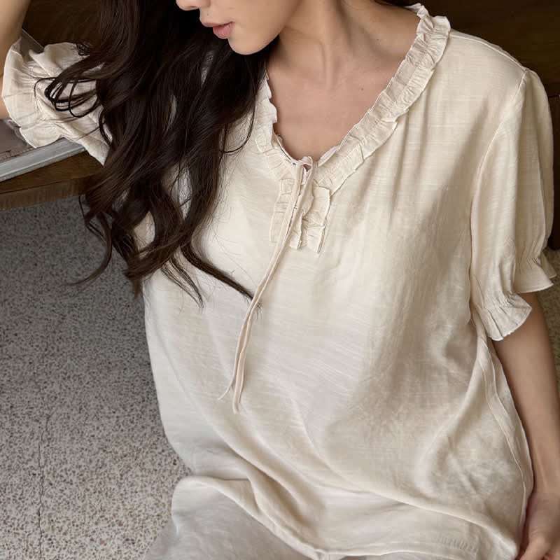 Ownkoti Solid Color Padded Ruffle Pajama Set - image 19