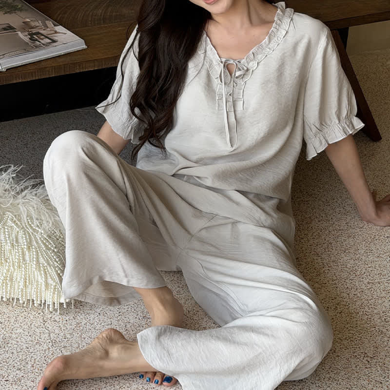 Ownkoti Solid Color Padded Ruffle Pajama Set - image 15