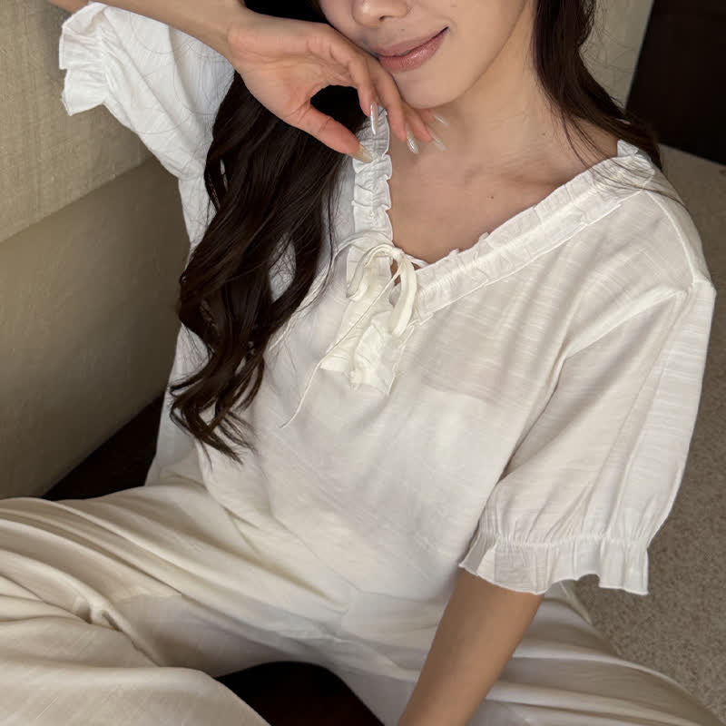 Ownkoti Solid Color Padded Ruffle Pajama Set - image 8