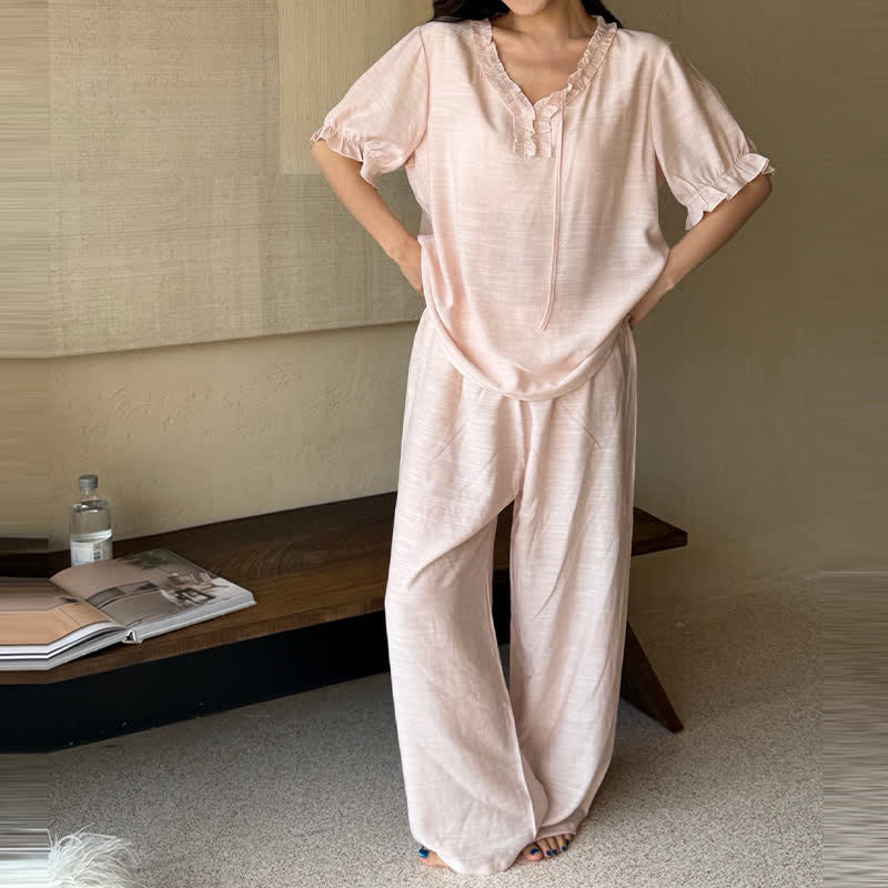 Ownkoti Solid Color Padded Ruffle Pajama Set - image 2