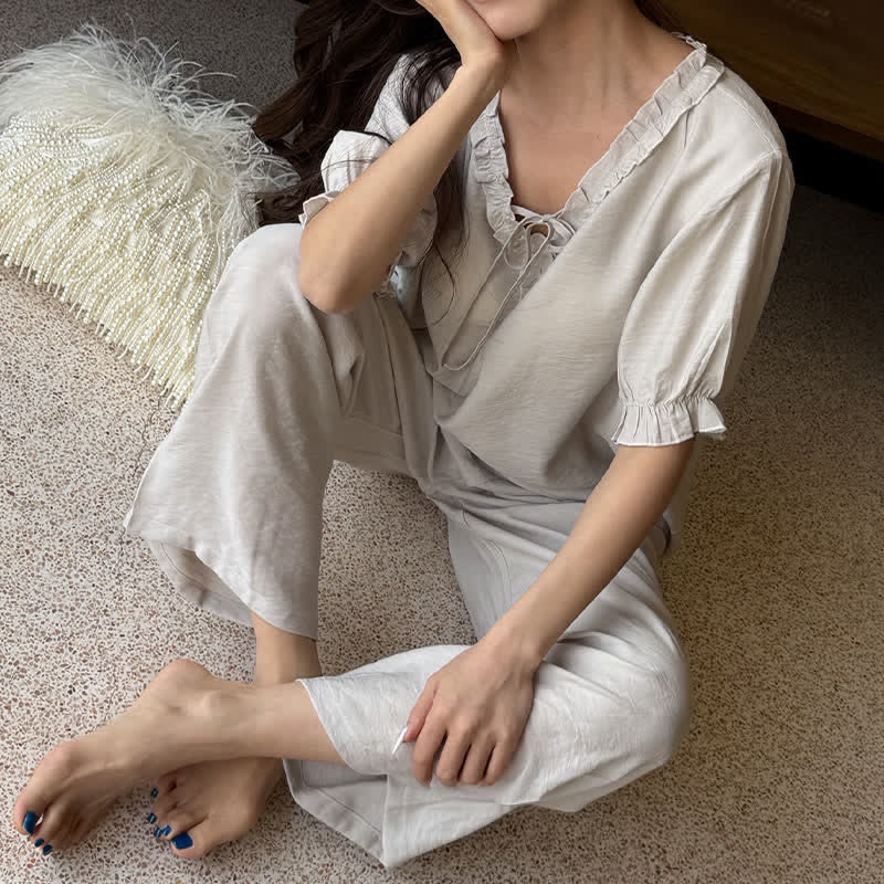 Ownkoti Solid Color Padded Ruffle Pajama Set - image 14