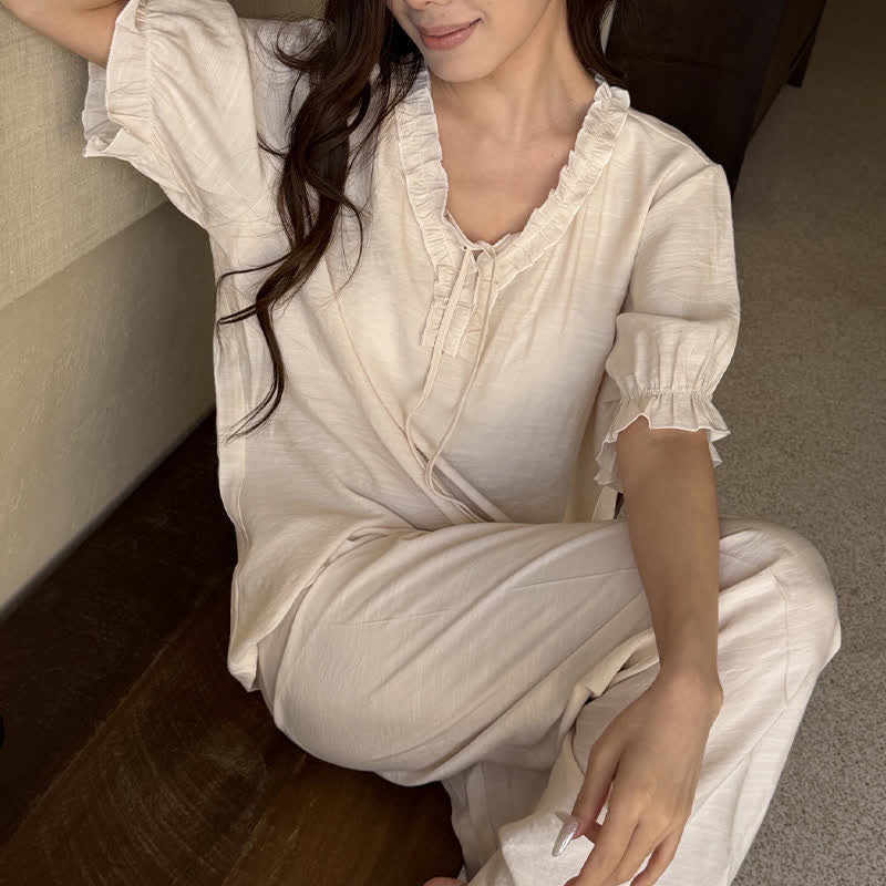 Ownkoti Solid Color Padded Ruffle Pajama Set - image 17