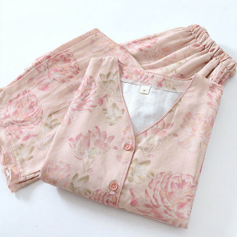 Ownkoti Pink Peony Floral Cotton Gauze Pajamas - image 1