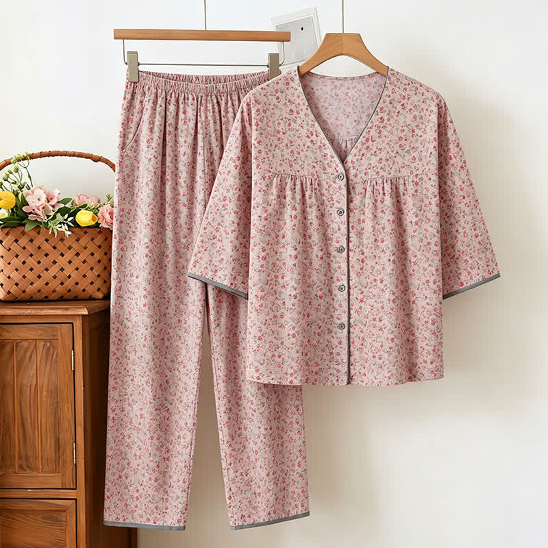 Ownkoti Rutsic Floral Cotton Women's Pajama Set - Pink - 3XL - image 0