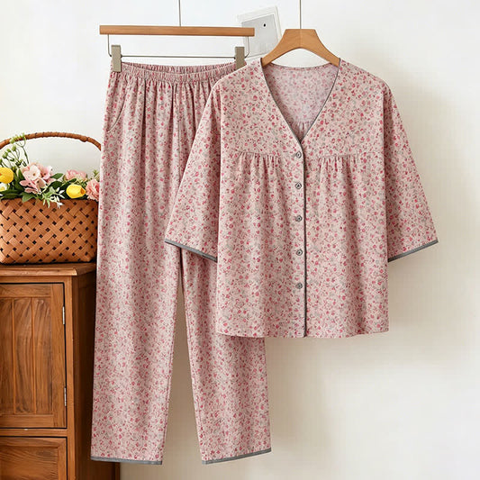 Ownkoti Rutsic Floral Cotton Women's Pajama Set - Pink - 3XL - image 0