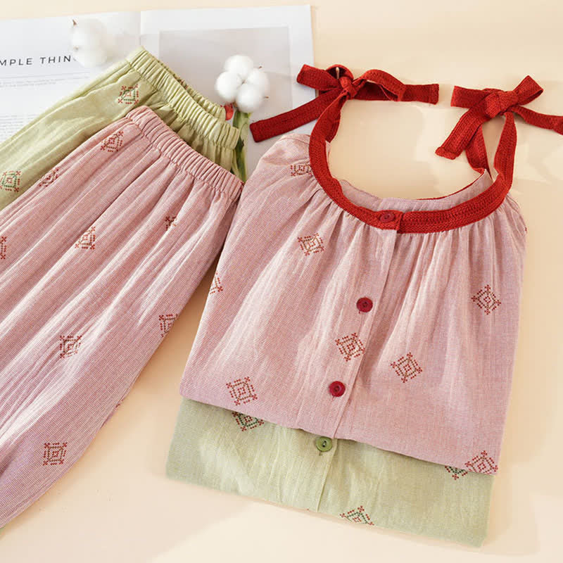 Ownkoti Cotton Gauze Bow Strap Pajama Set - image 1