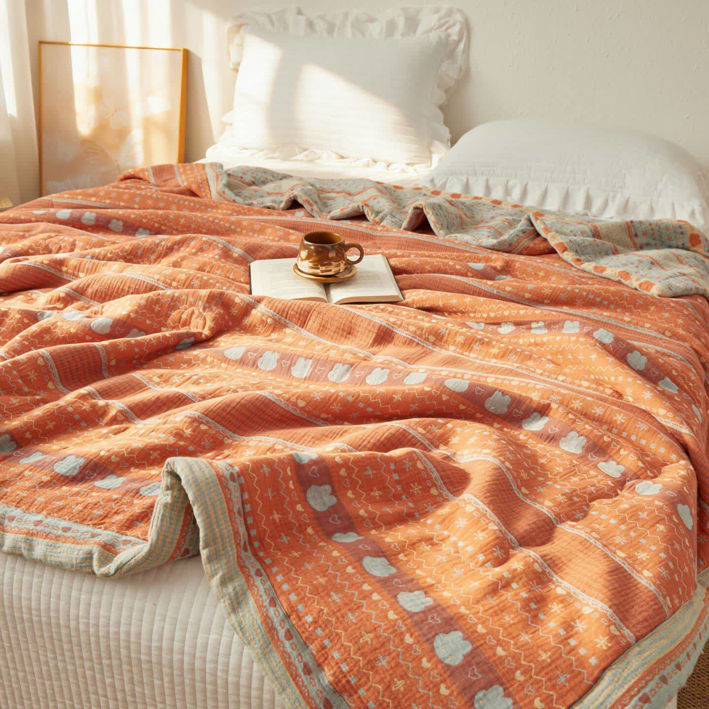 Ownkoti Vintage Boho Cotton Muslin Blanket Quilt - image 2