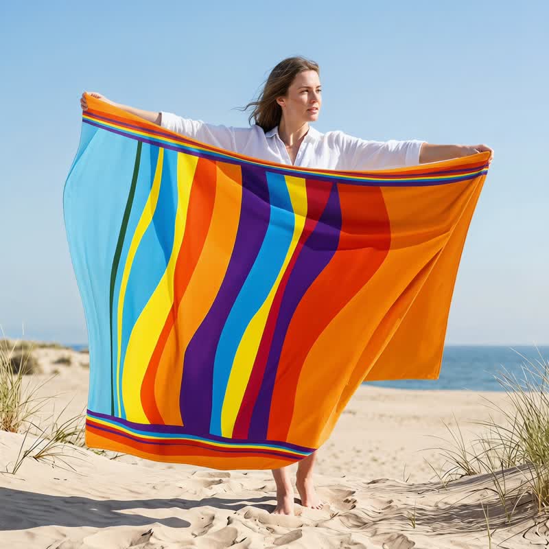 Ownkoti Rainbow Stripe Microfiber Beach Towel - image 1