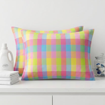 Ownkoti Candy Plaid Rectangular Cotton Gauze  Pillowcases - Pink - 30″ × 25″ - image 0
