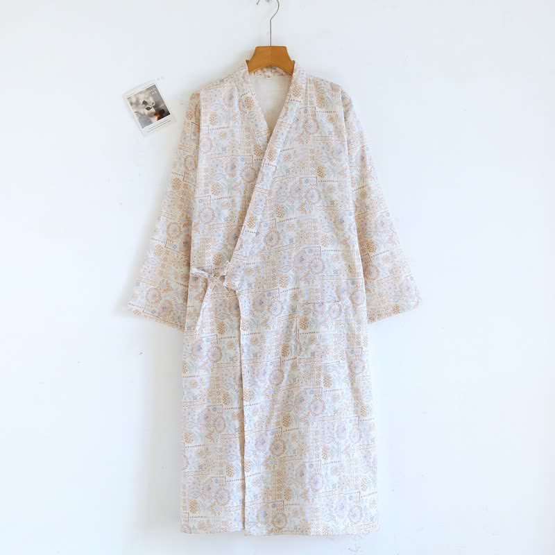 Ownkoti Ethnic Vintage Floral Cotton Kimono Robe - Coffee - L - image 14