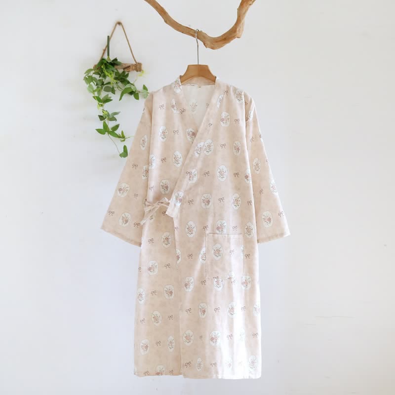 Ownkoti Framed Rose & Bow Cotton Kimono Robe - Pink - L - image 4